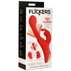 Rabbit Flick Flicking Silicone Rabbit Vibrator - Red