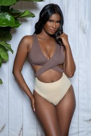 2384 Mia Swimsuit (Color: Brown/Tan, size: S)