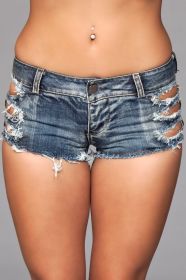 J7 Distressed Side Cutout Shorts (Color: Blue, size: M)