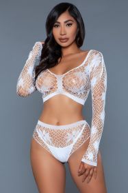 2153 Floral Delight Bodystocking (Color: White, size: OS)