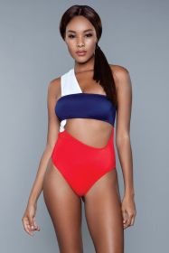 1973 Kennedy Swimsuit (Color: White/Red/Blue, size: M)
