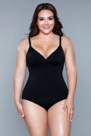 2003 What A Waist Shapewear Bodysuit (Color: Black, size: 1X/2X)