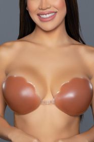 2317 Scalloped Edge Silicone Bra (Color: Tan, size: C)